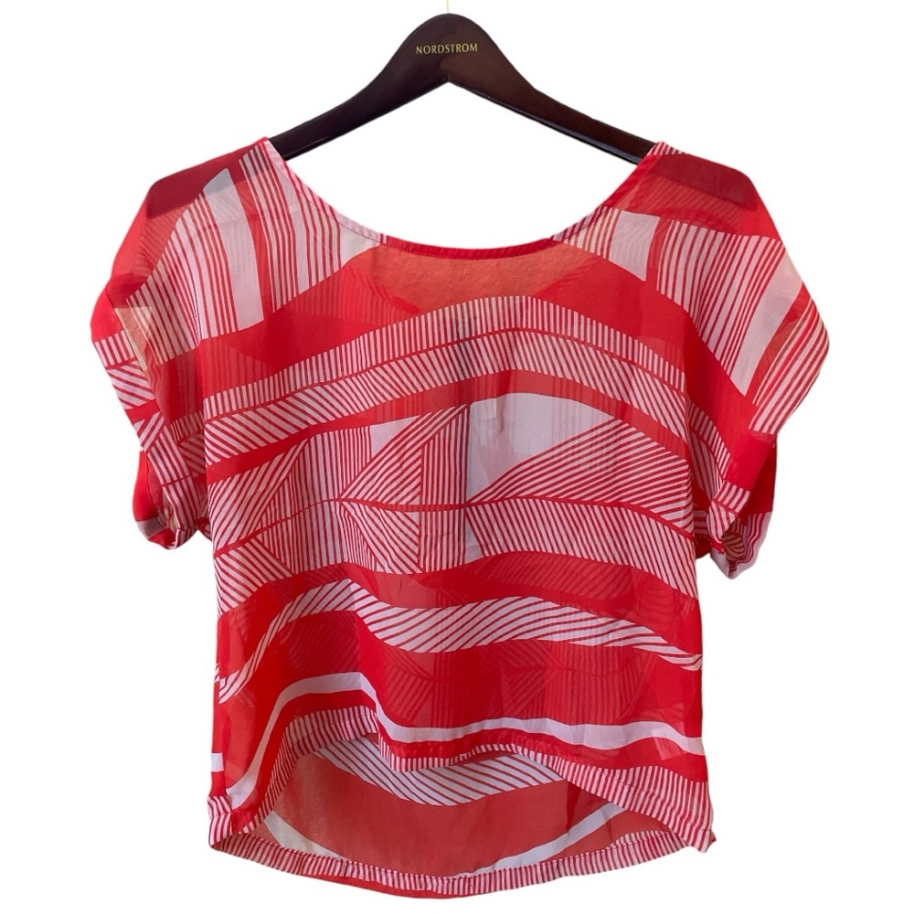 ⚡️ Sheer Red White Blouse Top ~ Size S/M ⚡️